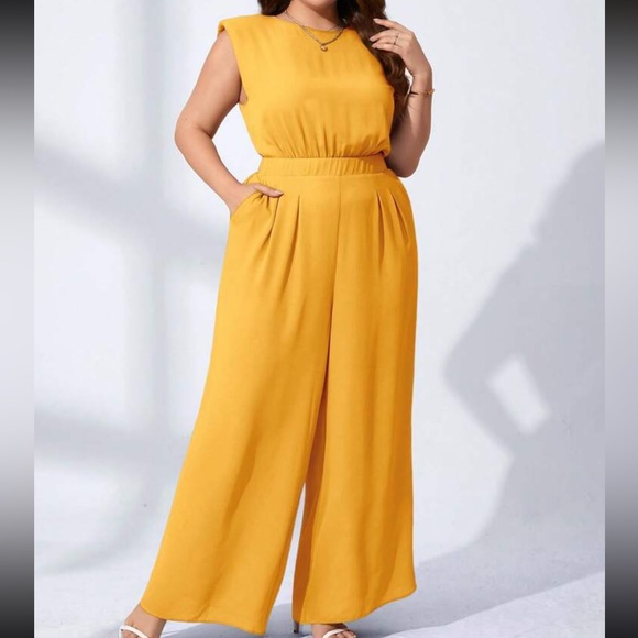 Plus size navy blue wide leg jumpsuit - Picture 2 of 13